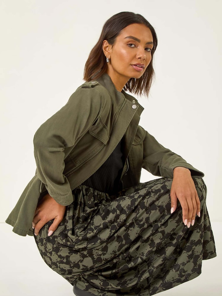 Roman Green Abstract Print Midi Stretch Dress - Image 1 of 5 Roman Green Abstract Print Midi Stretch Dress - Image 1 of 5