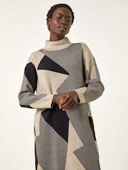 Roman Grey Geometric Knit Jumper Dress - Image 2 of 5