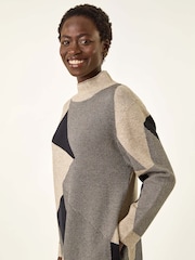 Roman Grey Geometric Knit Jumper Dress - Image 4 of 5