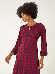 Roman Red Abstract Print Key Hole Stretch Dress - Image 1 of 5
