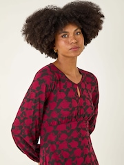 Roman Red Abstract Print Key Hole Stretch Dress - Image 4 of 5