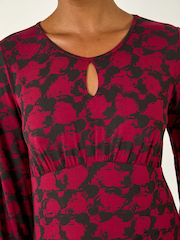 Roman Red Abstract Print Key Hole Stretch Dress - Image 5 of 5