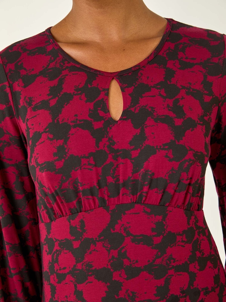Roman Red Abstract Print Key Hole Stretch Dress - Image 5 of 5