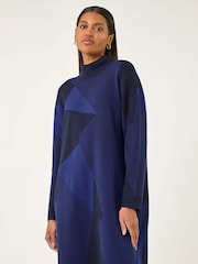 Roman Blue Geometric Knit Jumper Dress - Image 1 of 5