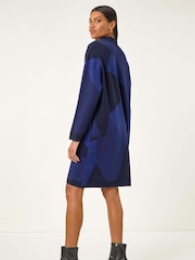 Roman Blue Geometric Knit Jumper Dress - Image 3 of 5