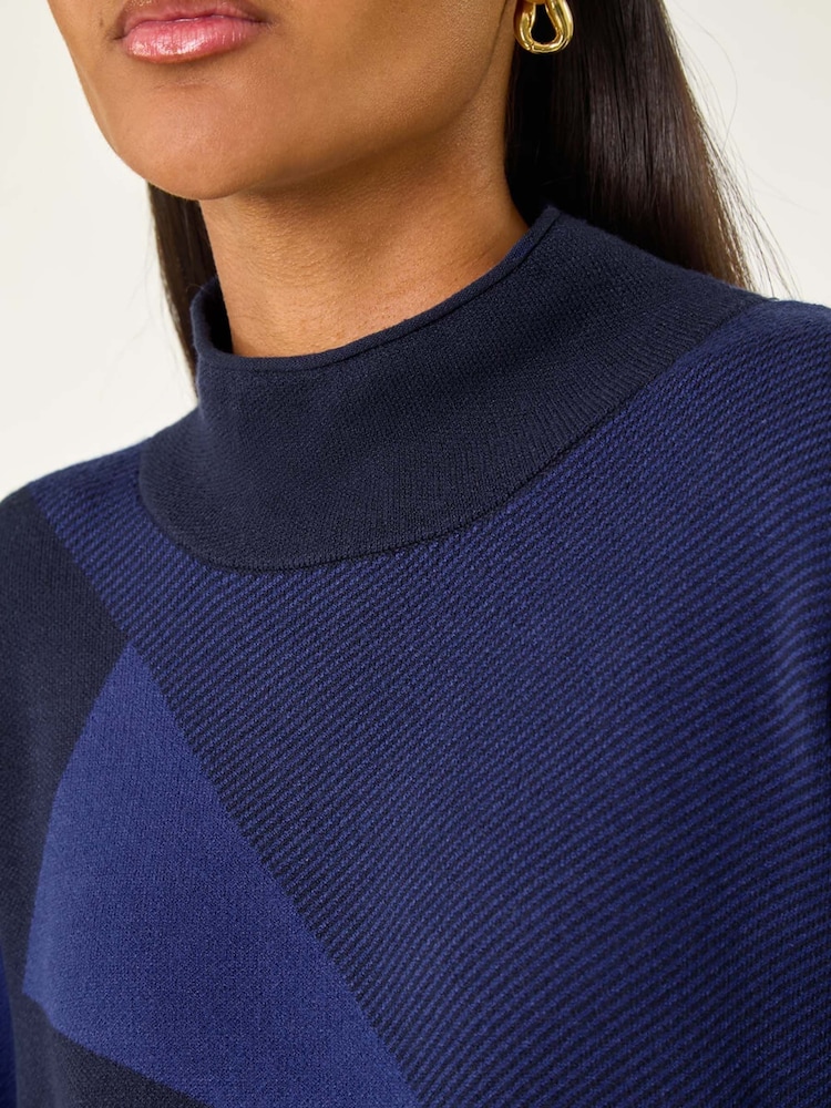 Roman Blue Geometric Knit Jumper Dress - Image 5 of 5