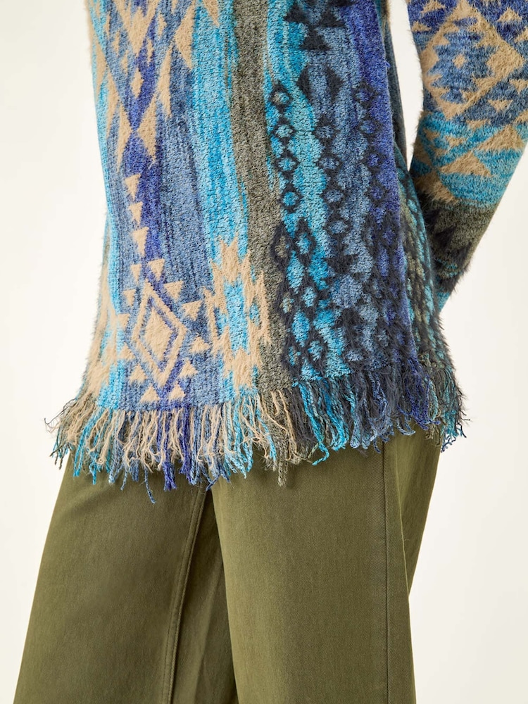 Roman Blue Jacquard Tassel Trim Knit Jumper - Image 5 of 5 Roman Blue Jacquard Tassel Trim Knit Jumper - Image 5 of 5