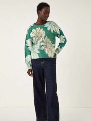 Roman Green Floral Crew Neck Knit Jumper - Image 1 of 5