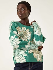 Roman Green Floral Crew Neck Knit Jumper - Image 4 of 5