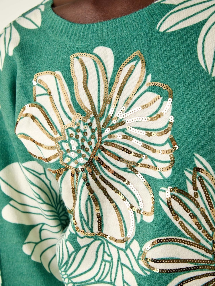 Roman Green Floral Crew Neck Knit Jumper - Image 5 of 5 Roman Green Floral Crew Neck Knit Jumper - Image 5 of 5