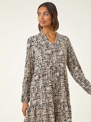 Roman Natural Textured Geo Print Smock Dress - Image 1 of 5