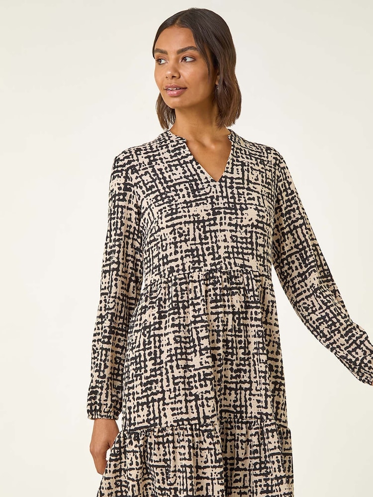 Roman Natural Textured Geo Print Smock Dress - Image 1 of 5