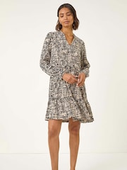 Roman Natural Textured Geo Print Smock Dress - Image 2 of 5