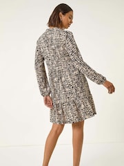 Roman Natural Textured Geo Print Smock Dress - Image 3 of 5