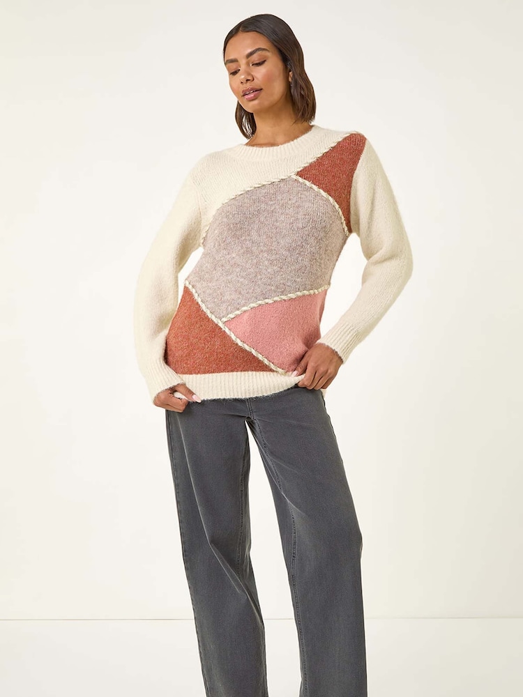 Roman Cream Patch Work Knit Jumper - Image 2 of 5 Roman Cream Patch Work Knit Jumper - Image 2 of 5