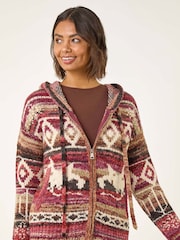 Roman Red Jacquard Zip Hooded Cardigan - Image 1 of 5