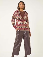 Roman Red Jacquard Zip Hooded Cardigan - Image 2 of 5
