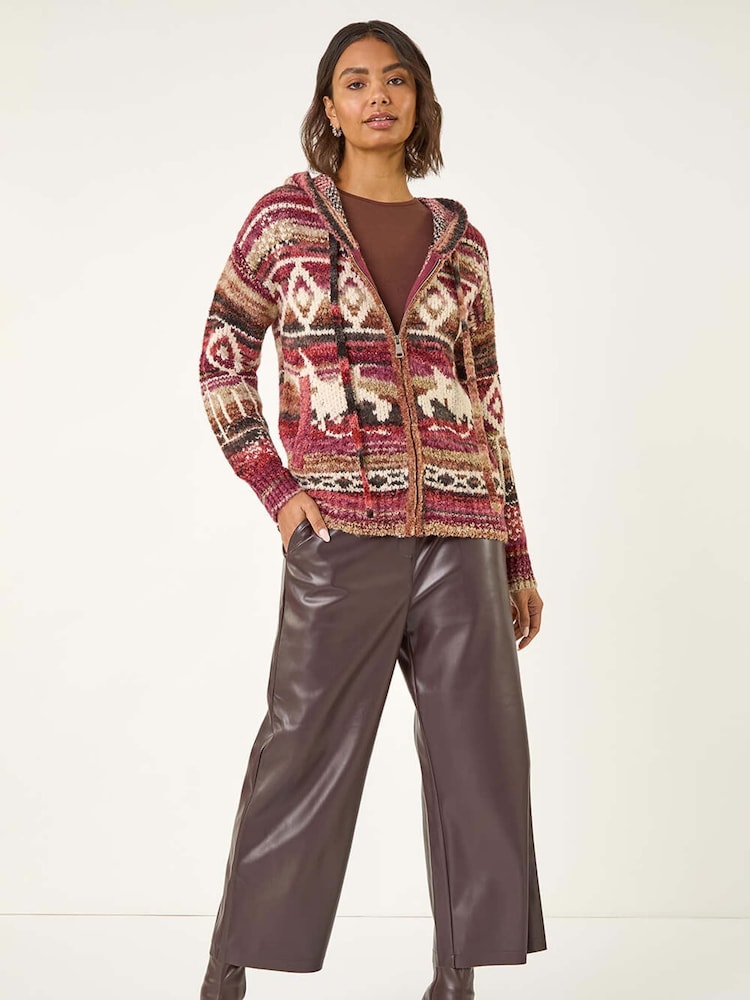Roman Red Jacquard Zip Hooded Cardigan - Image 2 of 5 Roman Red Jacquard Zip Hooded Cardigan - Image 2 of 5