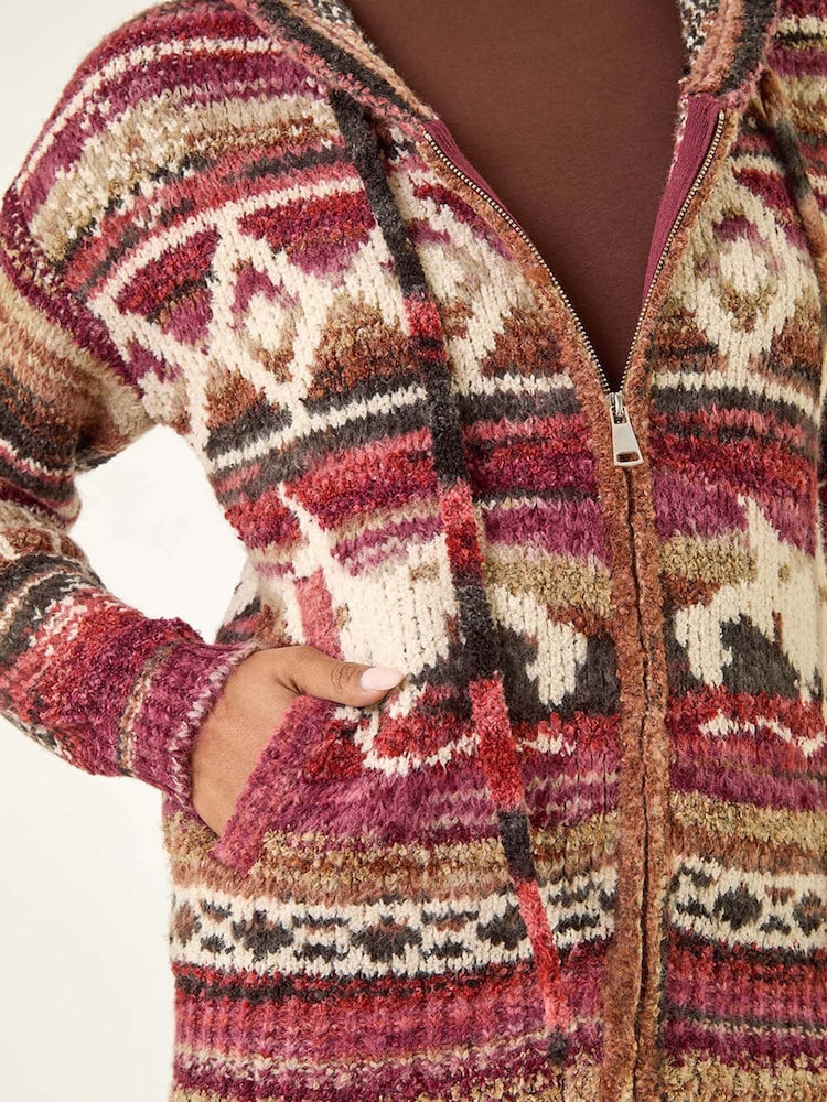 Roman Red Jacquard Zip Hooded Cardigan - Image 5 of 5