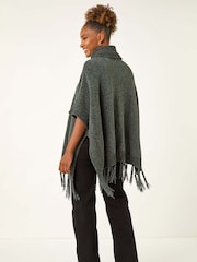 Roman Green Tassle Trim Knit Poncho - Image 3 of 5