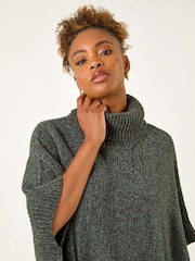 Roman Green Tassle Trim Knit Poncho - Image 4 of 5