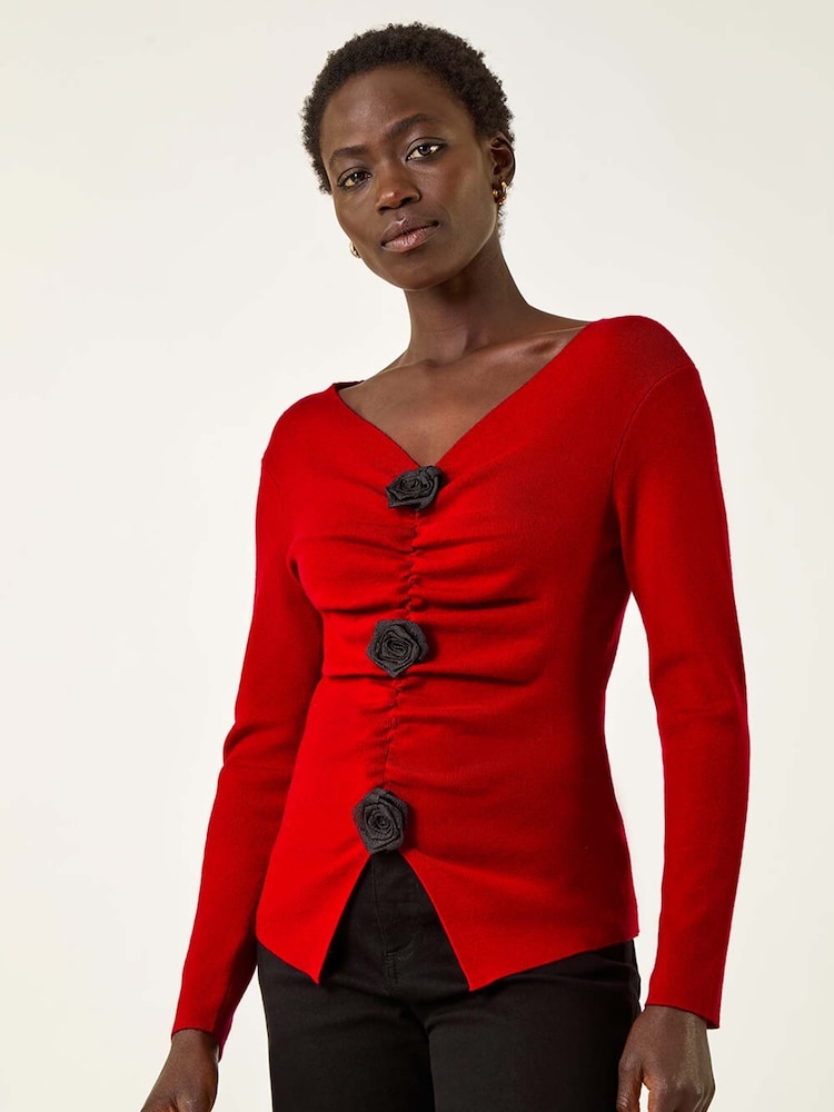 Vermelho - Roman Rose Front Knit Jumper - Imagem 2 de 5