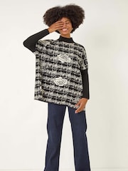 Roman Black Plaid Rose Detail Knit Jumper - Image 1 of 5