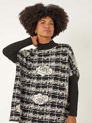 Roman Black Plaid Rose Detail Knit Jumper - Image 2 of 5