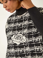 Roman Black Plaid Rose Detail Knit Jumper - Image 5 of 5