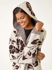 Roman Natural Floral Hooded Knit Cardigan - Image 1 of 5