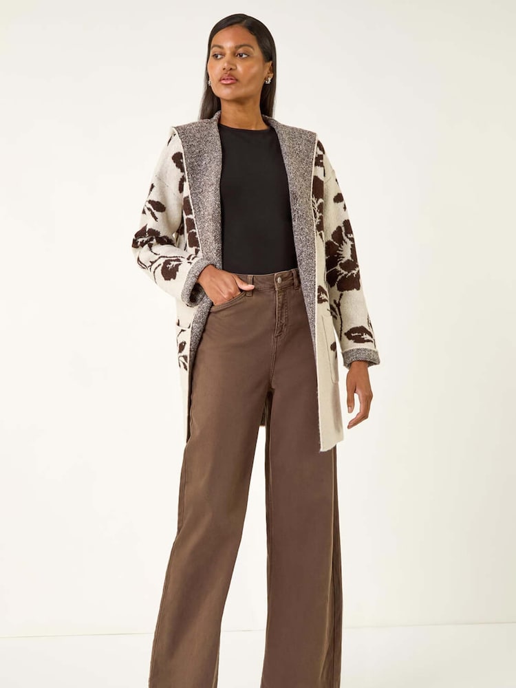Roman Natural Floral Hooded Knit Cardigan - Image 2 of 5
