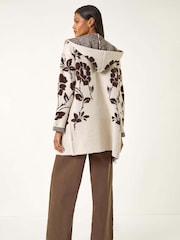 Roman Natural Floral Hooded Knit Cardigan - Image 3 of 5