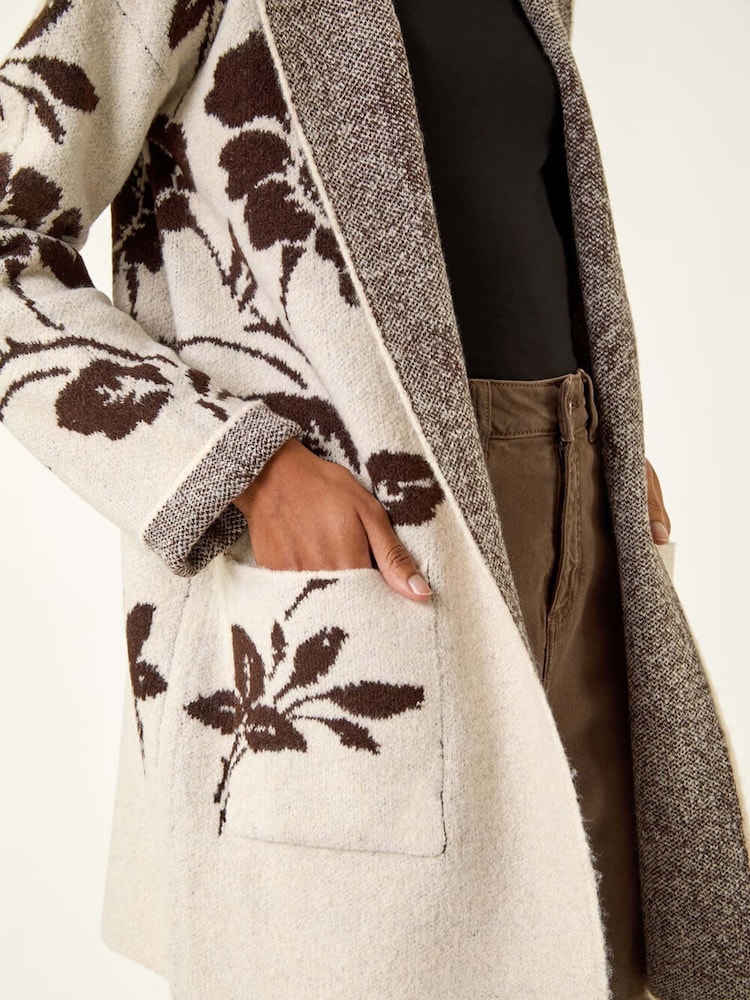 Roman Natural Floral Hooded Knit Cardigan - Image 5 of 5