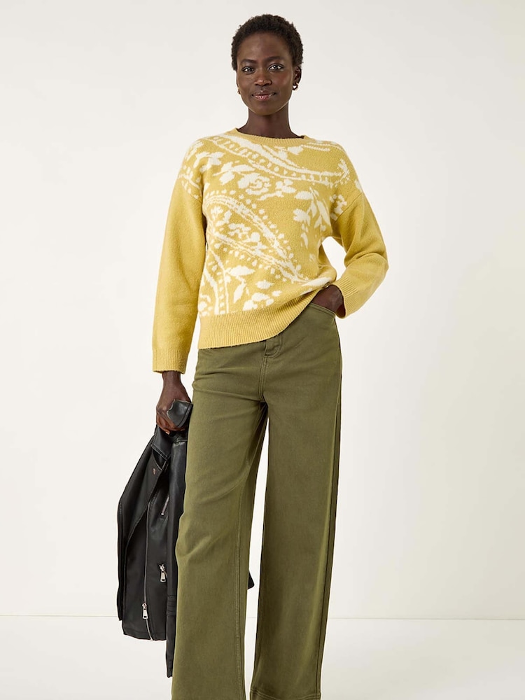 Roman Yellow Floral Jacquard Knit Jumper - Image 2 of 5