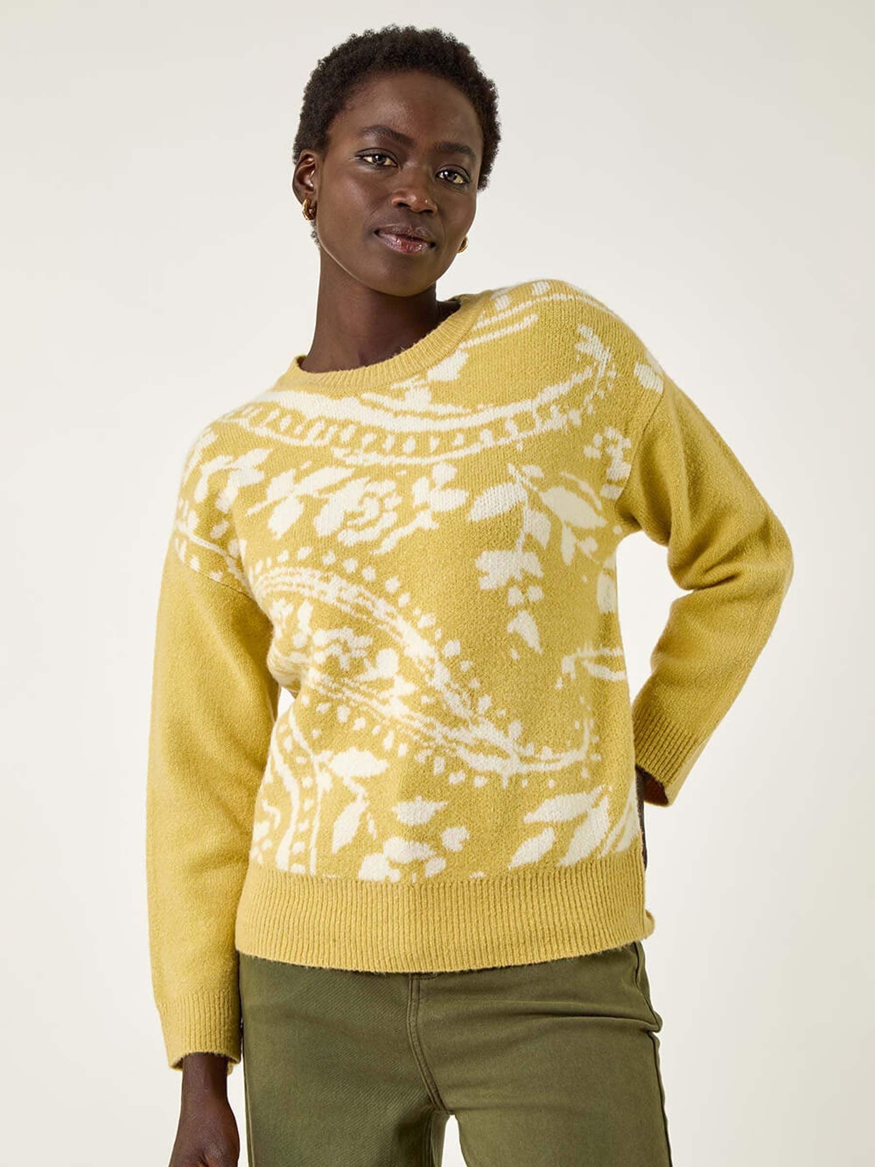 トップス 2601067 UND HERRINGBONE JACQUARD KNIT Buy Roman Yellow Floral Jacquard Knit Jumper from Next Oman