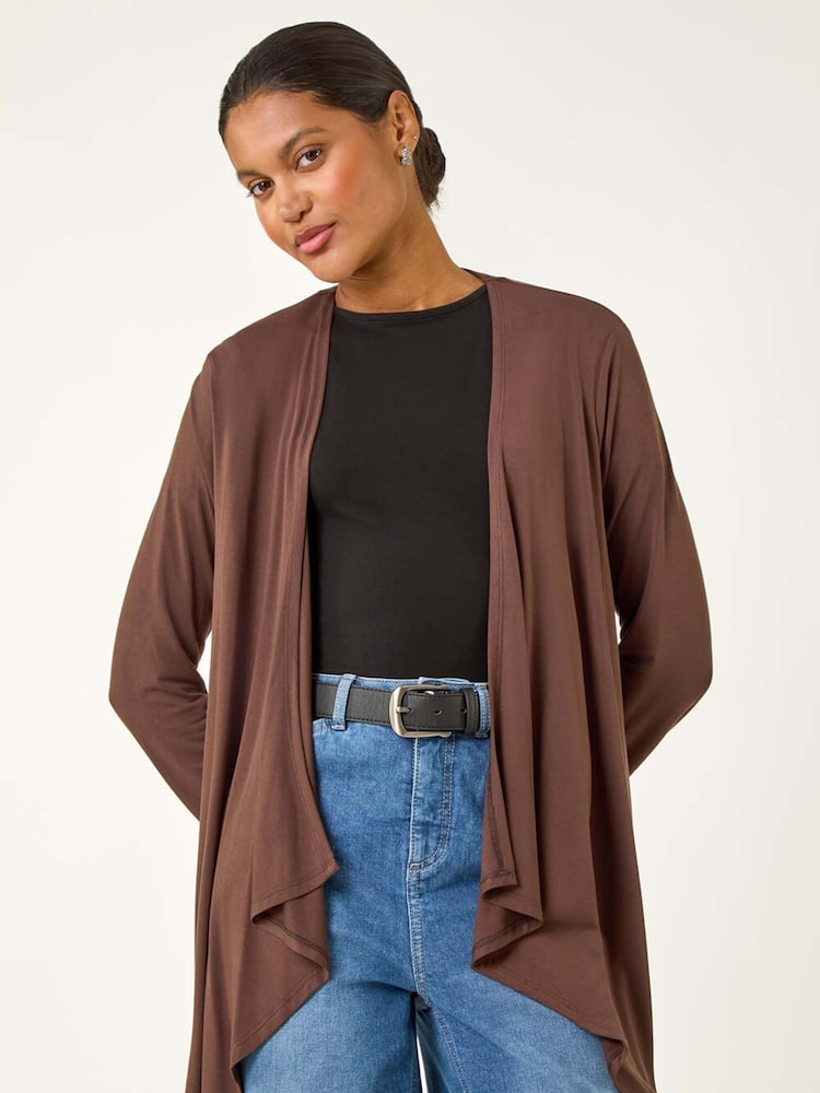Roman Brown Waterfall Front Jersey Knit Cardigan - Image 1 of 5