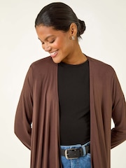 Roman Brown Waterfall Front Jersey Knit Cardigan - Image 2 of 5