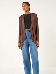 Roman Brown Waterfall Front Jersey Knit Cardigan - Image 3 of 5