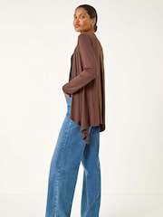 Roman Brown Waterfall Front Jersey Knit Cardigan - Image 4 of 5