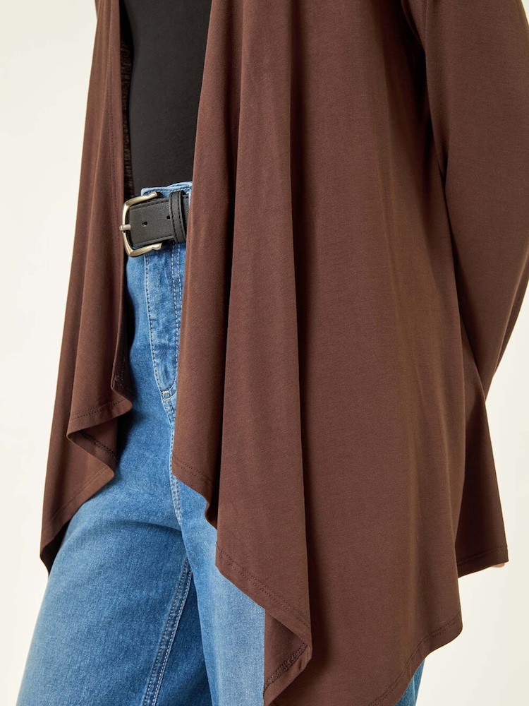 Roman Brown Waterfall Front Jersey Knit Cardigan - Image 5 of 5