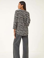 Roman Black Floral Puff Print Stretch Shirt - Image 3 of 5