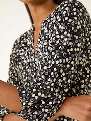 Roman Black Floral Puff Print Stretch Shirt - Image 5 of 5