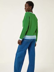 Roman Green Colour Block Floral Knit Jumper - Image 3 of 5