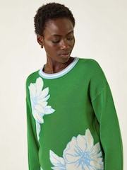 Roman Green Colour Block Floral Knit Jumper - Image 4 of 5