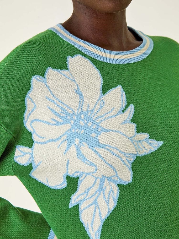 Roman Green Colour Block Floral Knit Jumper - Image 5 of 5 Roman Green Colour Block Floral Knit Jumper - Image 5 of 5