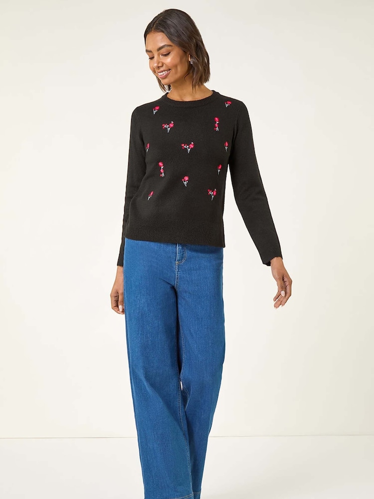 Roman Black Floral Embroidered Knit Jumper - Image 1 of 5