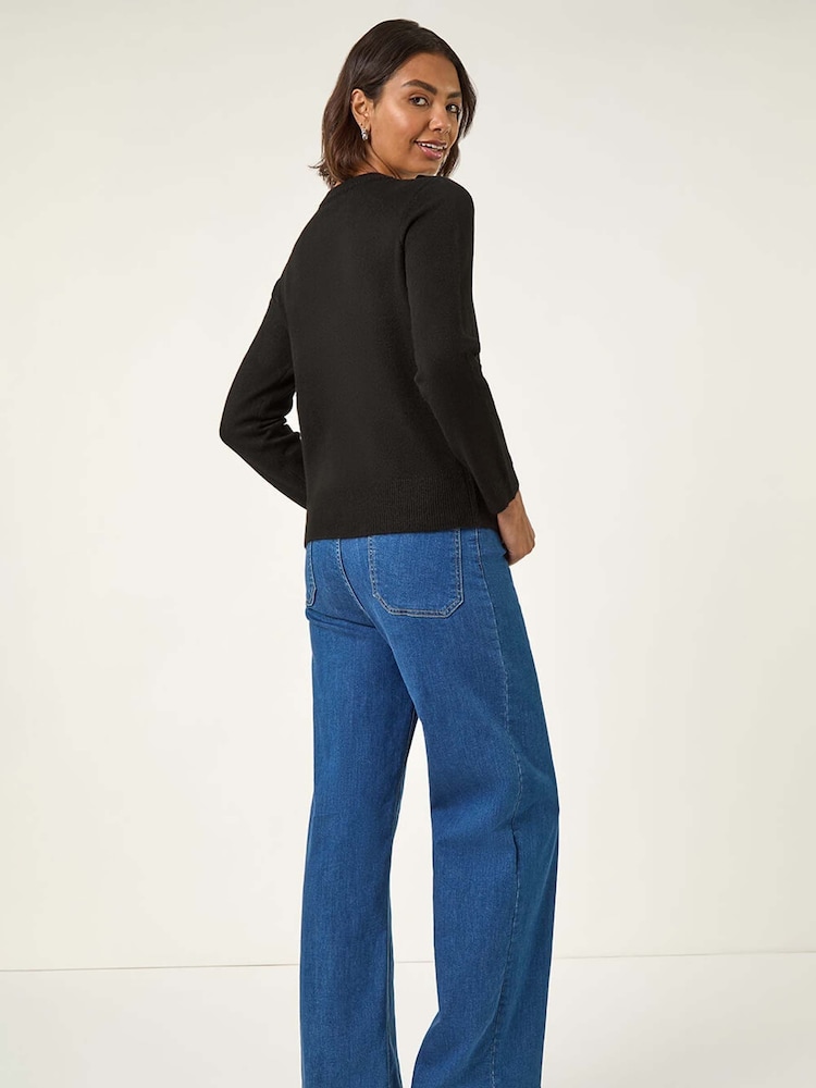 Roman Black Floral Embroidered Knit Jumper - Image 2 of 5 Roman Black Floral Embroidered Knit Jumper - Image 2 of 5