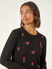 Roman Black Floral Embroidered Knit Jumper - Image 3 of 5
