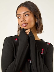 Roman Black Floral Embroidered Knit Jumper - Image 4 of 5