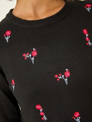 Roman Black Floral Embroidered Knit Jumper - Image 5 of 5